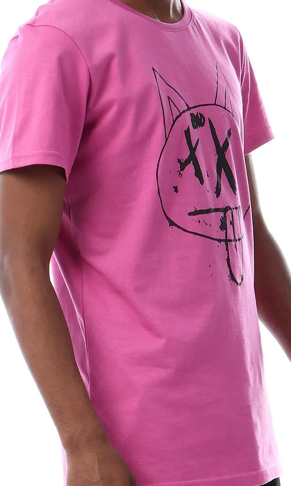 57568 Printed Cat Face Slip On Violet Red T-Shirt