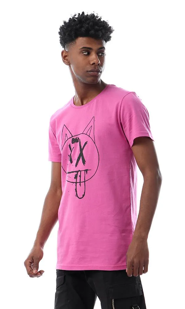 57568 Printed Cat Face Slip On Violet Red T-Shirt