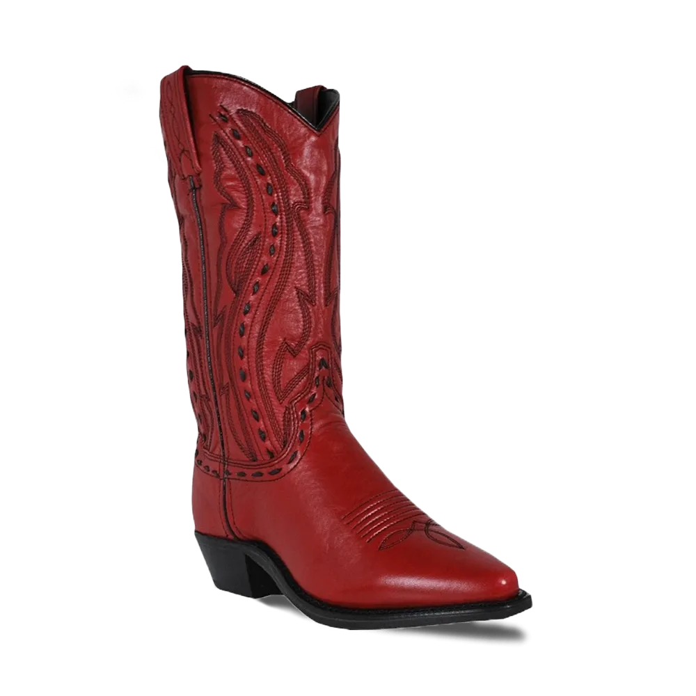 Abilene Ladies 11" Hand Laced Accents Snip Toe Red Western Boots 9002