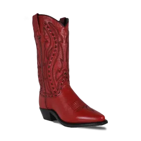 Abilene Ladies 11" Hand Laced Accents Snip Toe Red Western Boots 9002