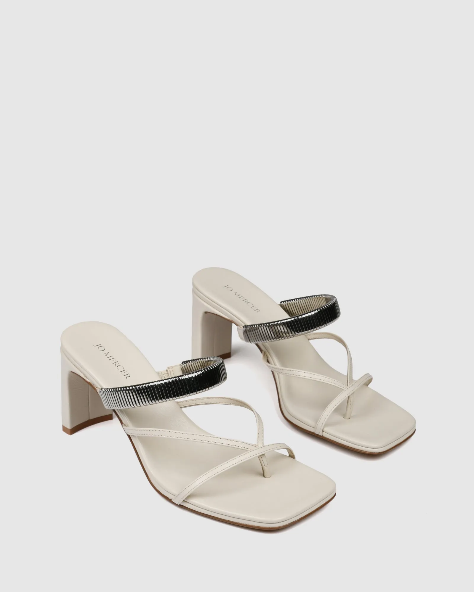 ADRIANA MID HEEL SANDALS OFF WHITE LEATHER