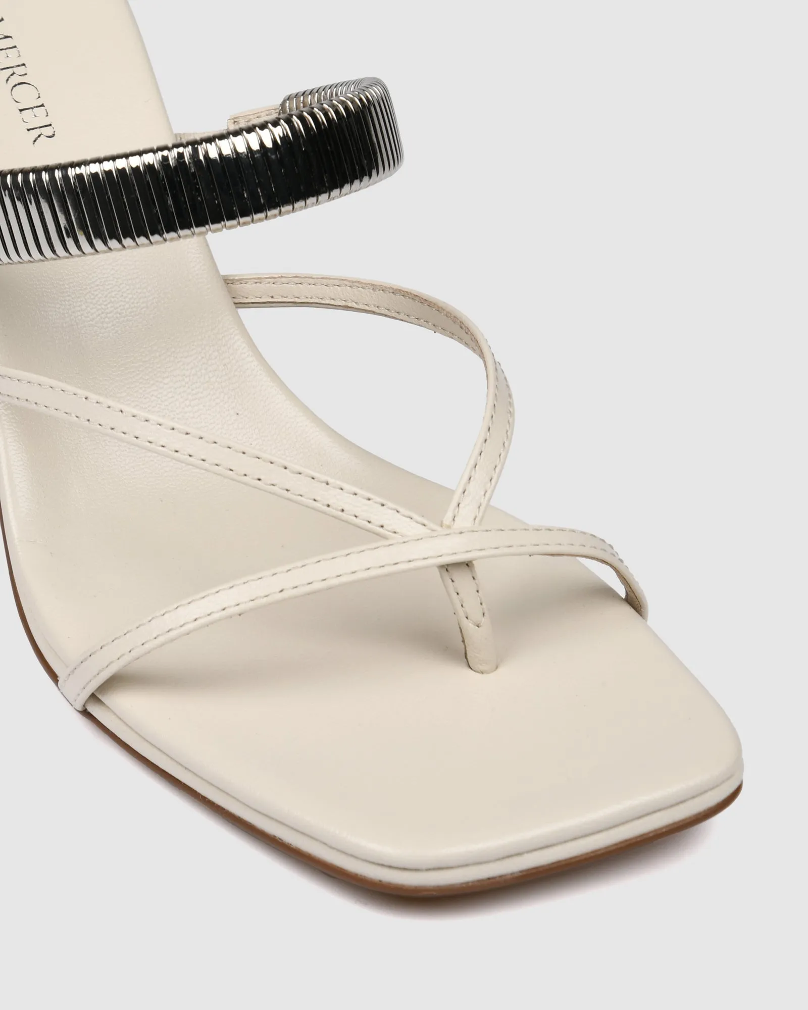 ADRIANA MID HEEL SANDALS OFF WHITE LEATHER
