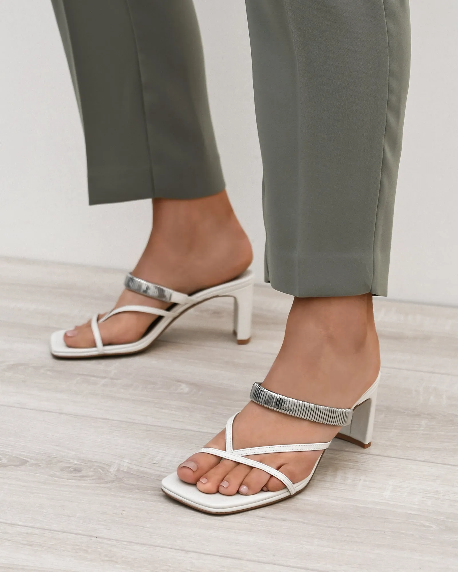 ADRIANA MID HEEL SANDALS OFF WHITE LEATHER