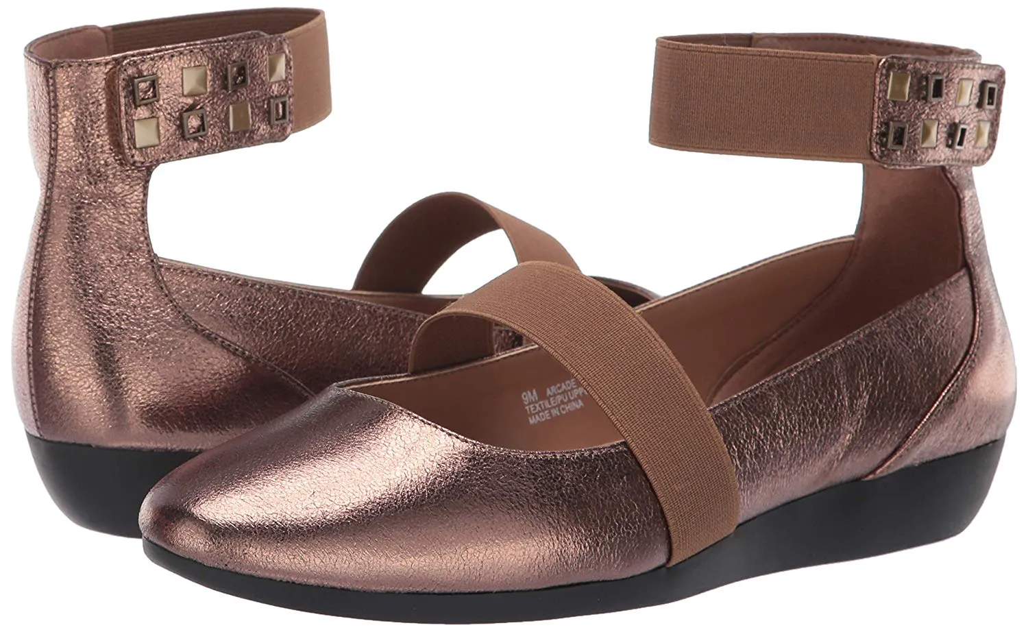 Aerosoles Bronze Metal Embellished Ankle Slip On Round Toe Mule Wedge Sandals