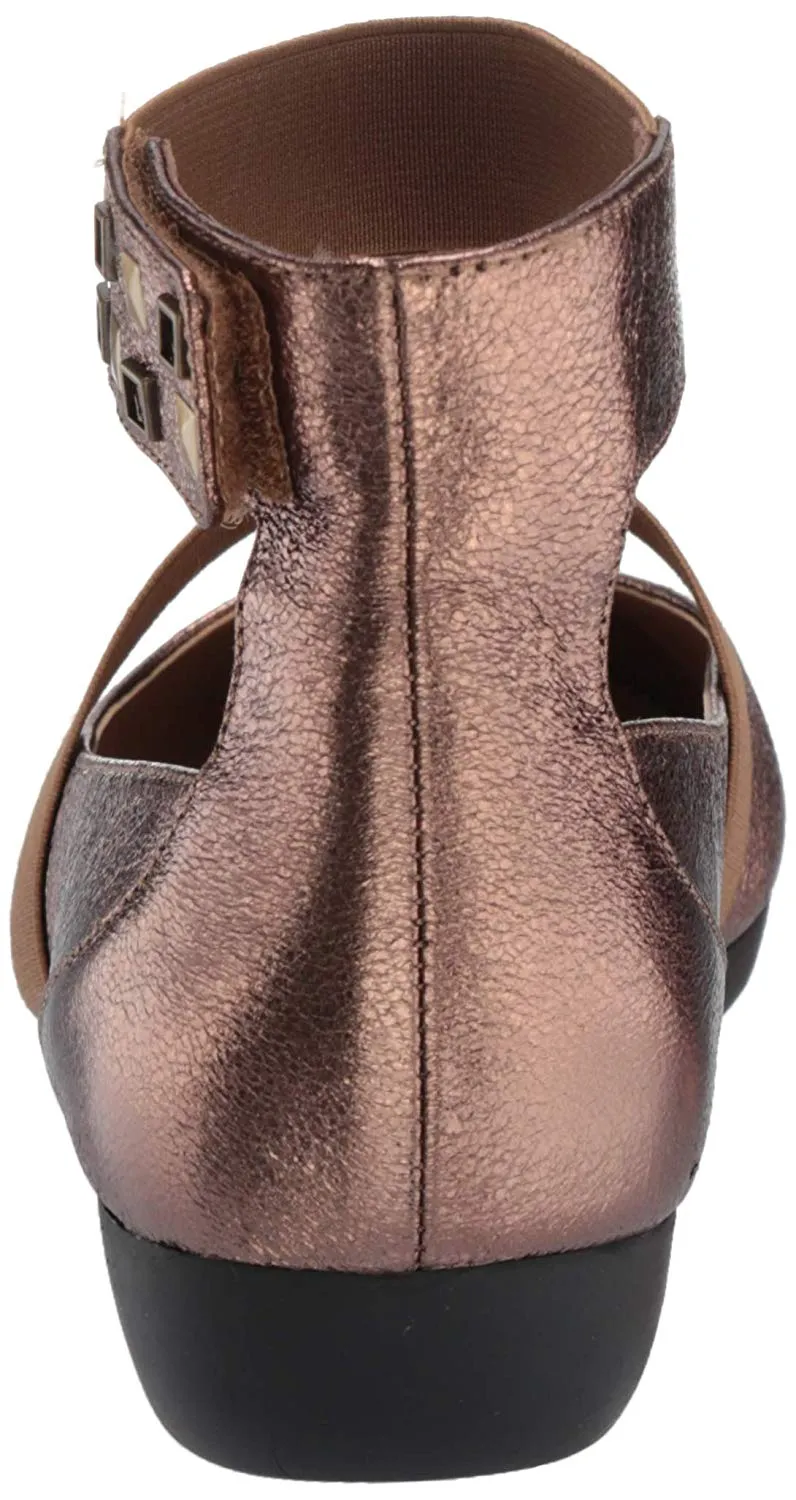 Aerosoles Bronze Metal Embellished Ankle Slip On Round Toe Mule Wedge Sandals