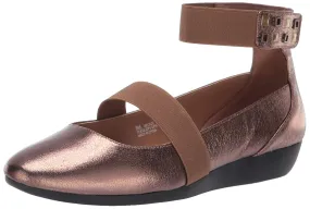Aerosoles Bronze Metal Embellished Ankle Slip On Round Toe Mule Wedge Sandals