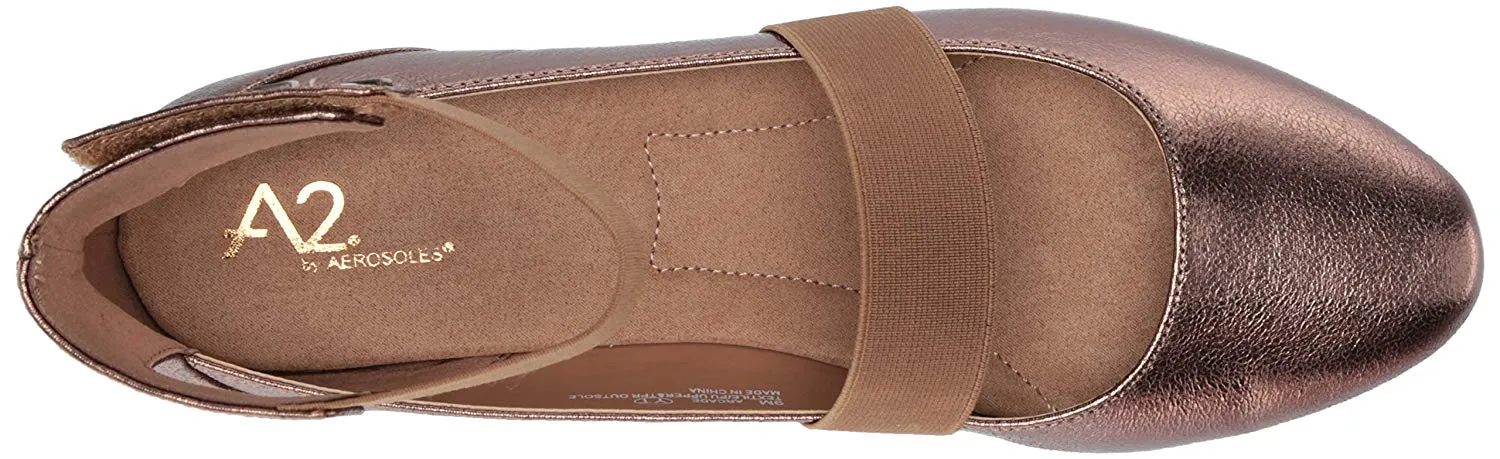 Aerosoles Bronze Metal Embellished Ankle Slip On Round Toe Mule Wedge Sandals