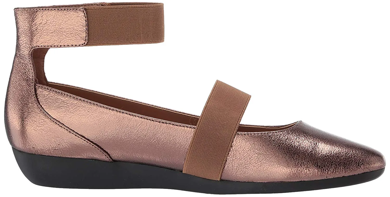 Aerosoles Bronze Metal Embellished Ankle Slip On Round Toe Mule Wedge Sandals