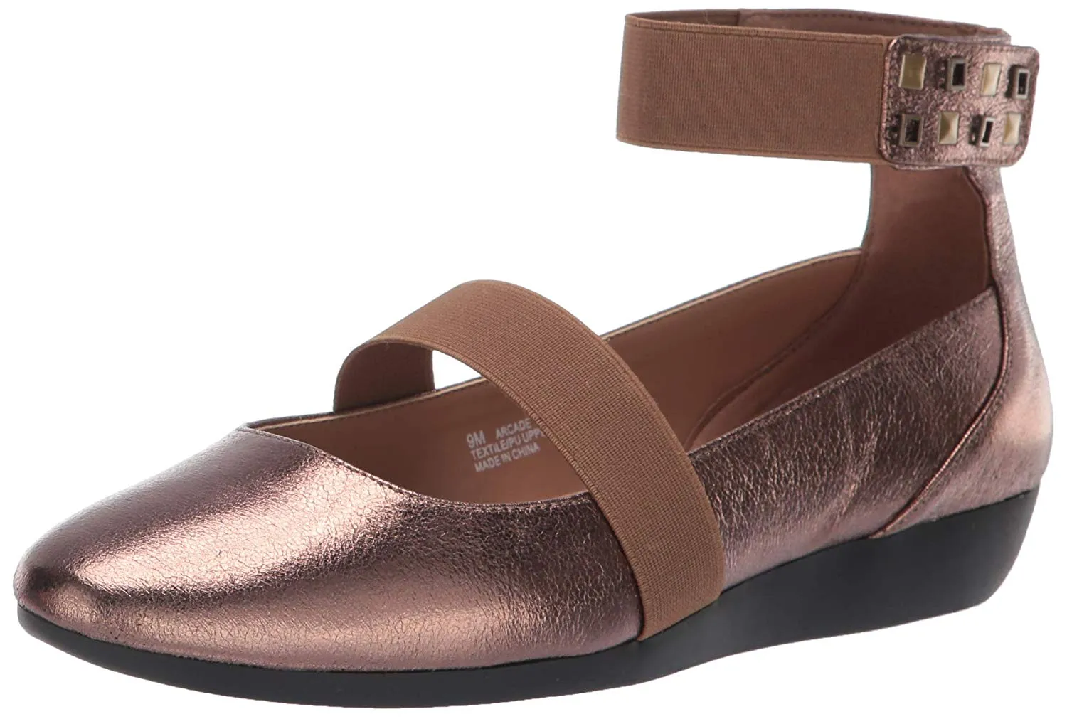 Aerosoles Bronze Metal Embellished Ankle Slip On Round Toe Mule Wedge Sandals