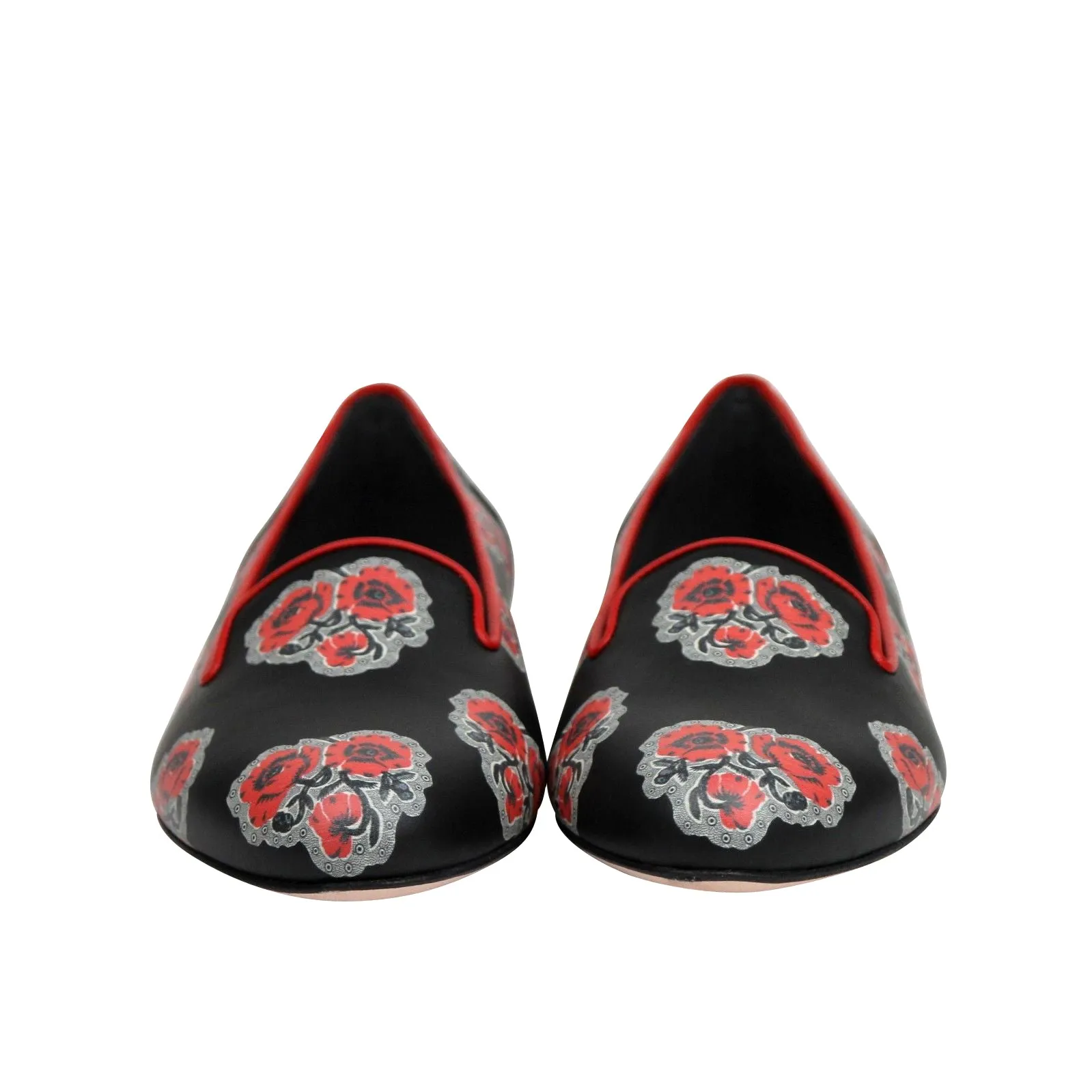 Alexander McQueen Women's Rose Pattern Black Leather Slipper Shoes