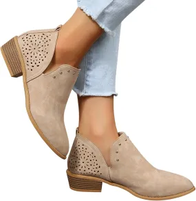 Ankle Boots for Women Platform Boots Western Cowboy Boots Pointed Toe Fashion Retro Classic Low Heel Ankle Booties