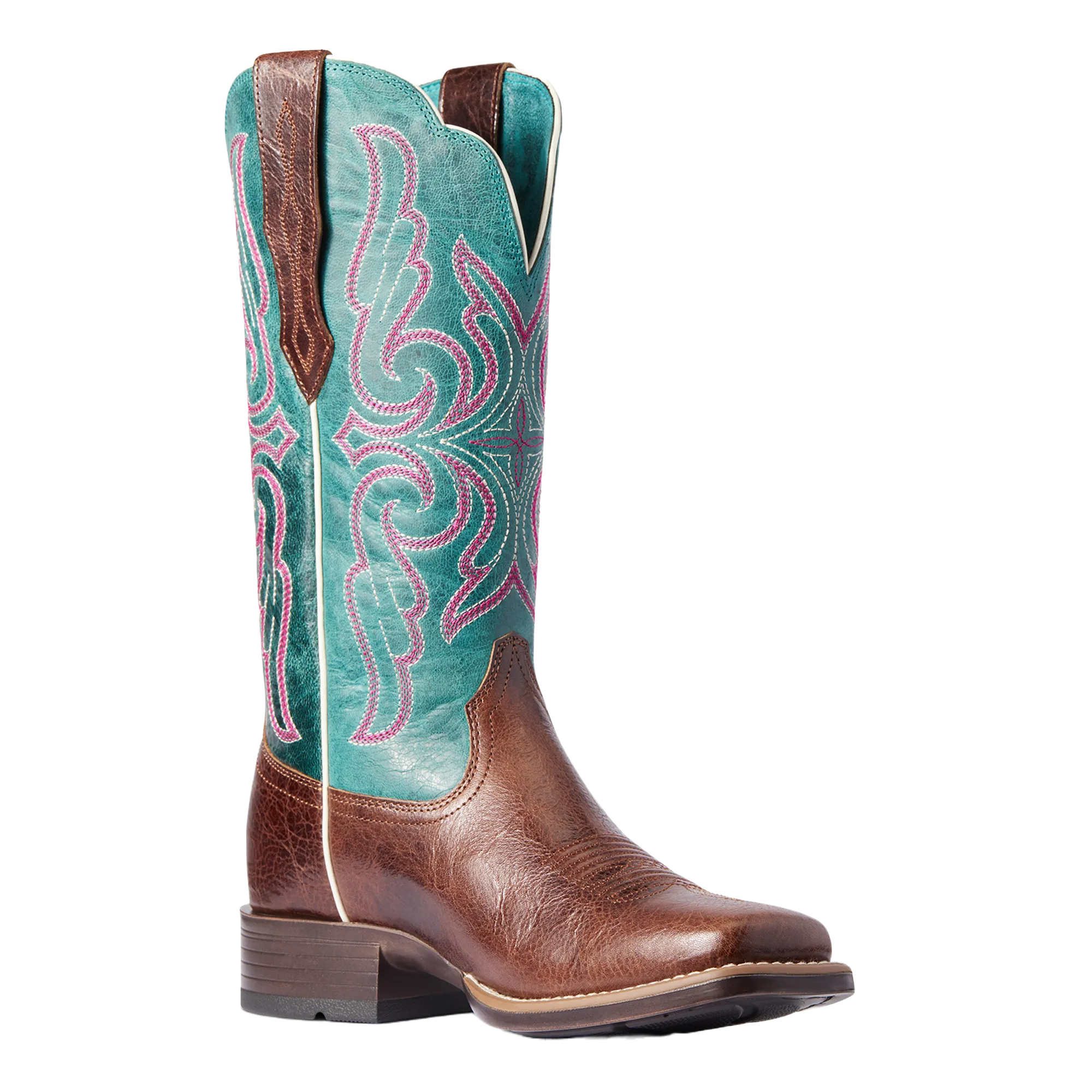Ariat Ladies Primera Barrel Brown & Teal Stretchfit Boots 10038303