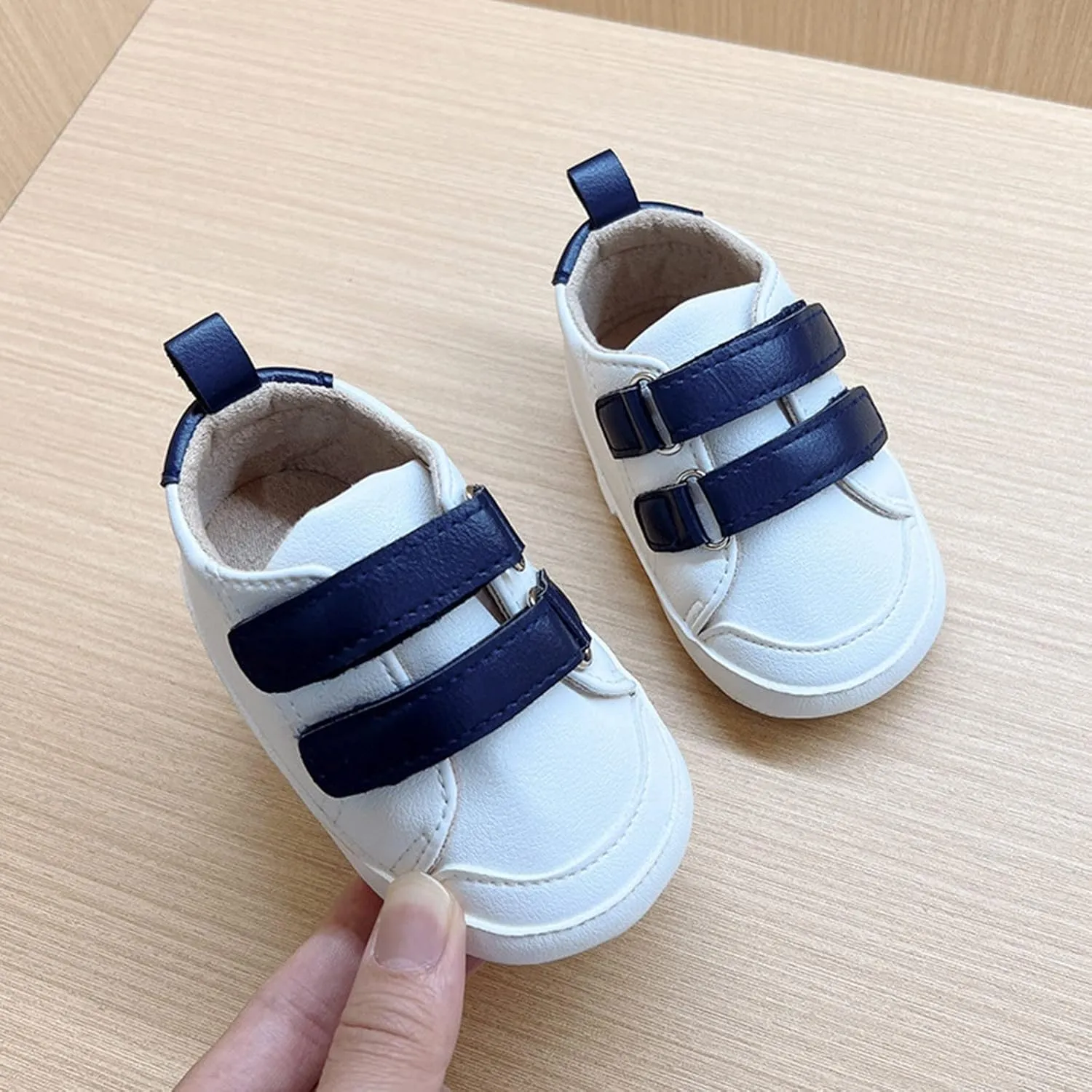 Baby High Ankle Hook & Loop Sneakers Anti-Slip Sole PU Leather Infant Newborn First Walking Crib Canvas Shoes
