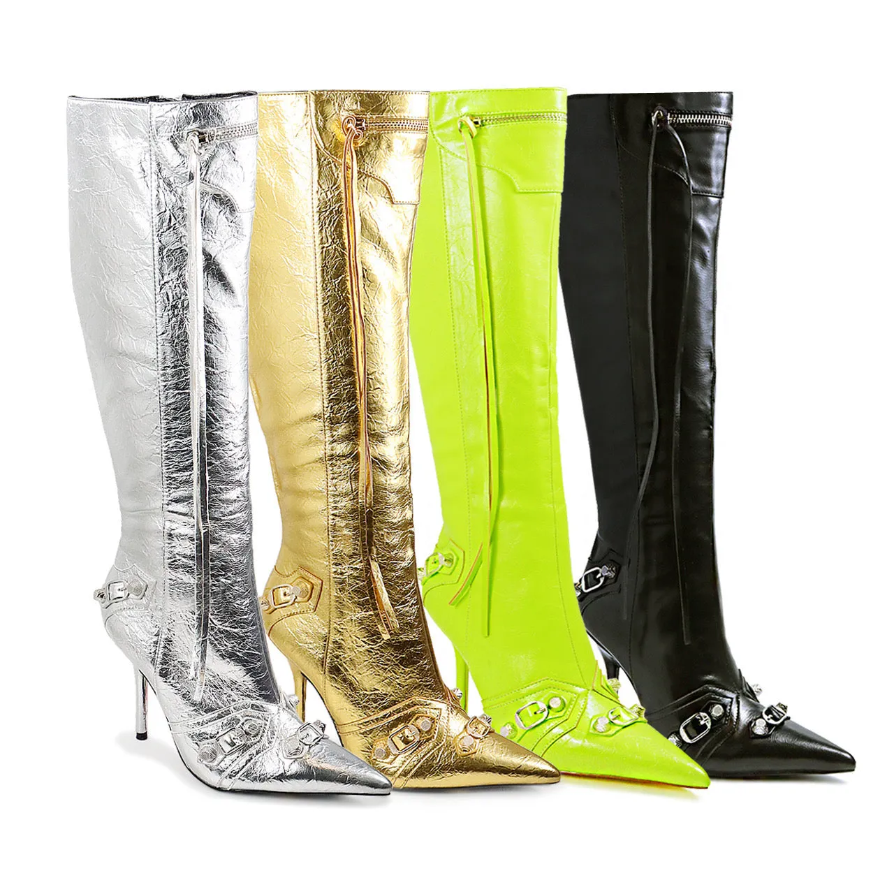 BEXIE-3/2024 Black Faux Leather Knee High Boot with Tassel Zipper Detail