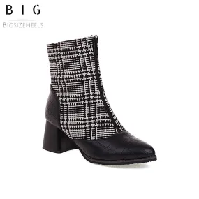 Bigsizeheels Front zipper houndstooth booties - Houndstooth