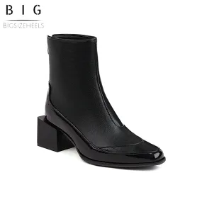 Bigsizeheels Square toe SIen back zipper ankle boots - Black