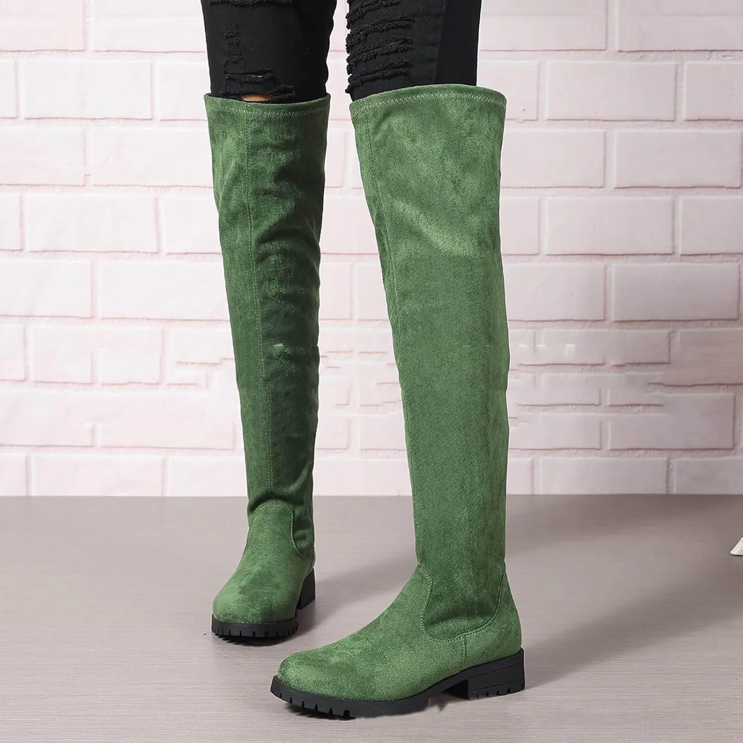 Boots for Women Warm Wide Calf Riding Boots Over the Knee Boots Thigh High Suede Block Heel Winter Riding Boots