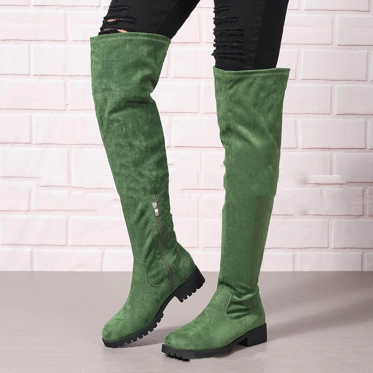 Boots for Women Warm Wide Calf Riding Boots Over the Knee Boots Thigh High Suede Block Heel Winter Riding Boots