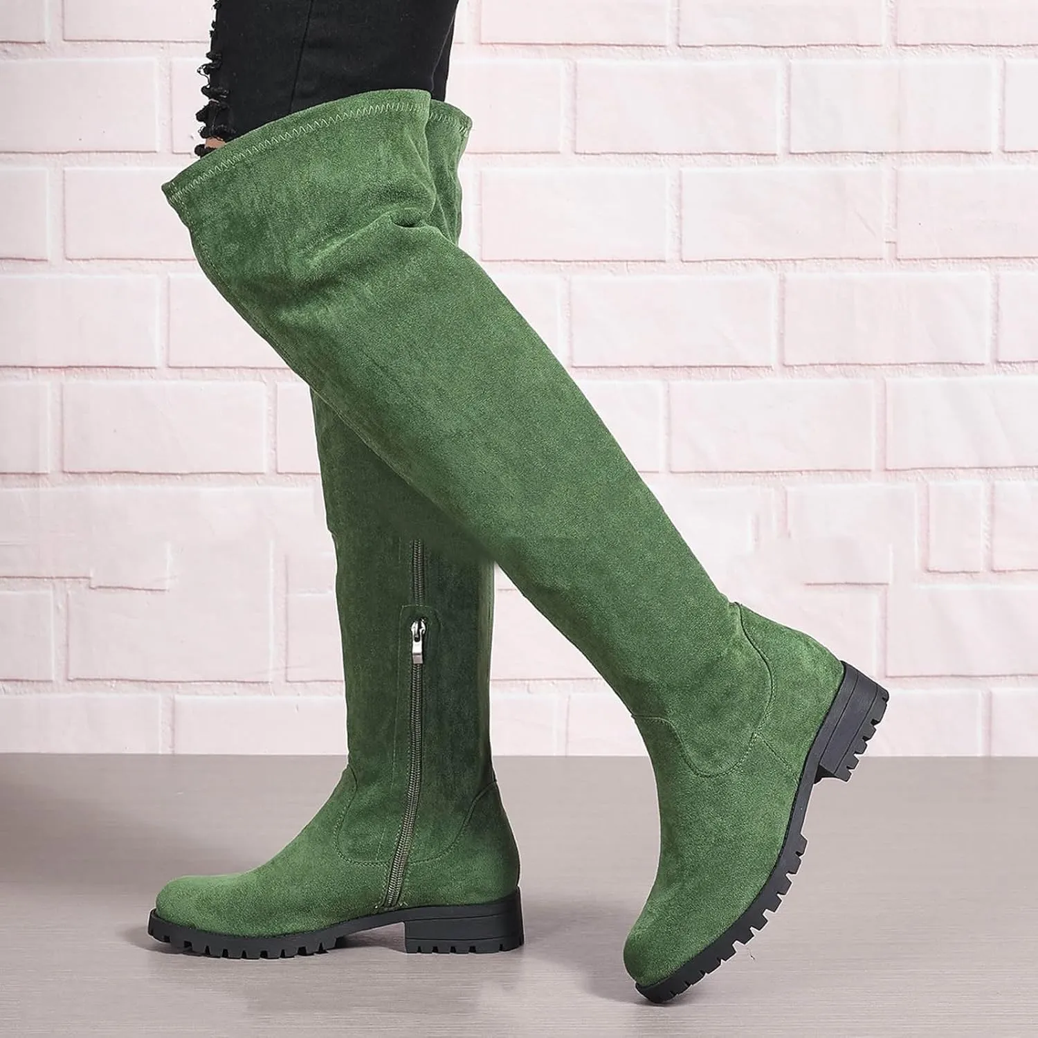 Boots for Women Warm Wide Calf Riding Boots Over the Knee Boots Thigh High Suede Block Heel Winter Riding Boots