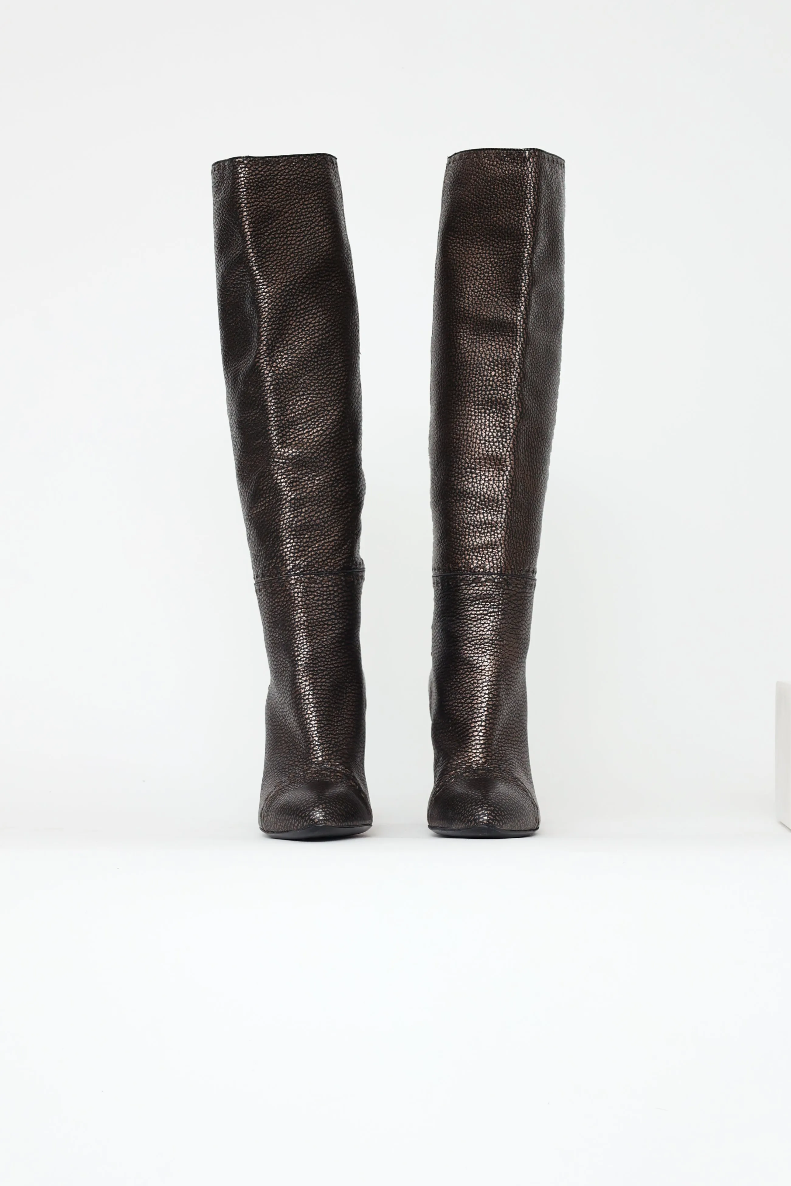 Bronze Leather Mid Calf Boots