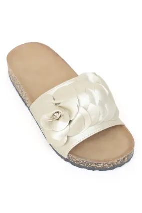 CHARMING FLORAL FLATS-GOLD