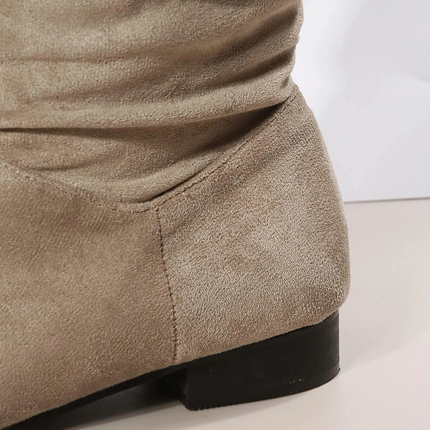 Cowboy Boots For Women Suede Pleated Thigh High Boots Pull On Knee High Boots Mid Calf Bootie Winter Boots