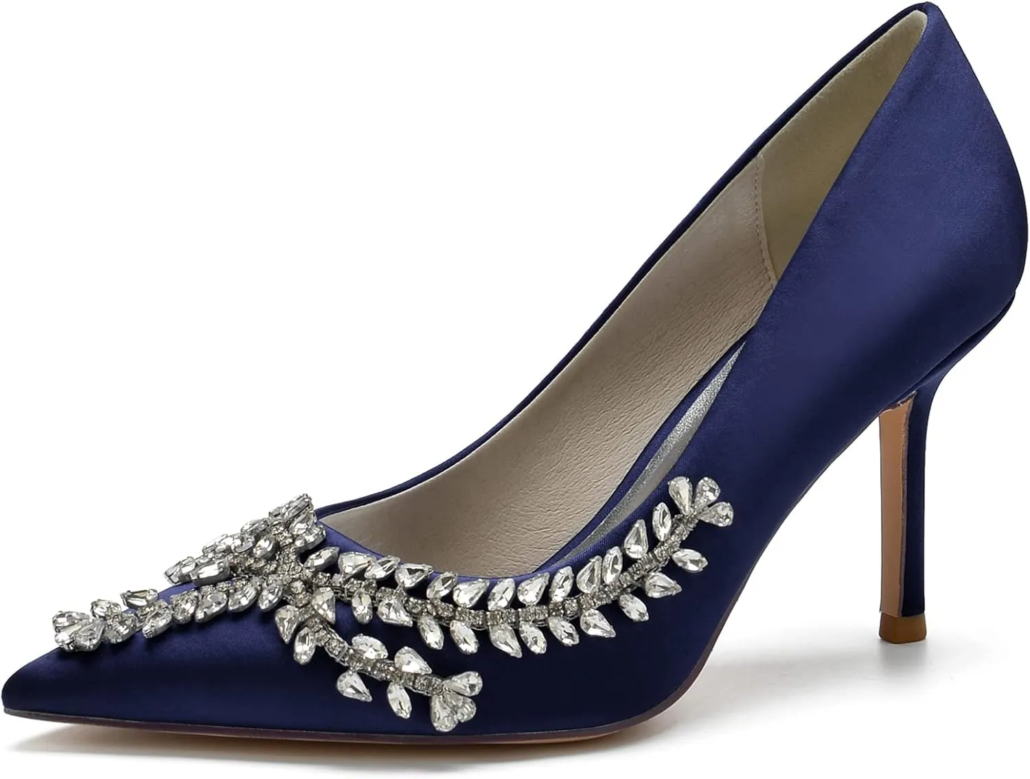 FufoneUS Womens Pointed Toe High Heels Dress Pumps for Evening Stiletto Heels Bridal Wedding Shoes,Dark Blue,9