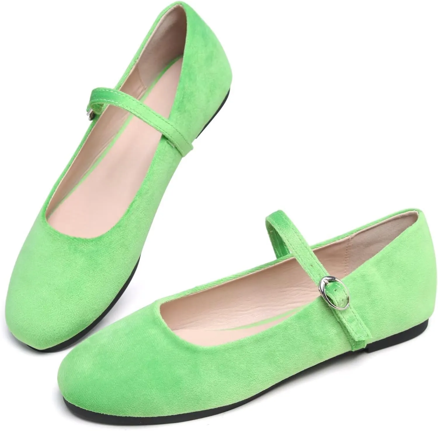 JiangWei Shu Round Toe Flats Dress Mary Jane Shoes Ankle Strap Ballet Flats Comfortable Casual Flats