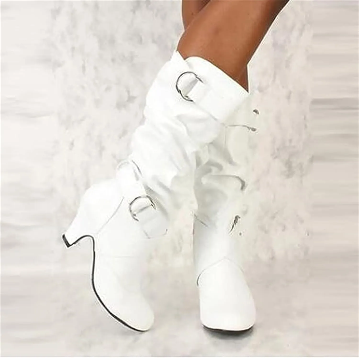 Ladmiple Cowgirl Boots Women Wide Calf Knee High Cowboy Boots Mid Heel Retro Fashion Tall Boot Pull On for Ladies