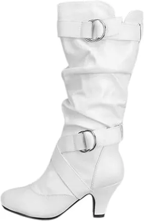 Ladmiple Cowgirl Boots Women Wide Calf Knee High Cowboy Boots Mid Heel Retro Fashion Tall Boot Pull On for Ladies