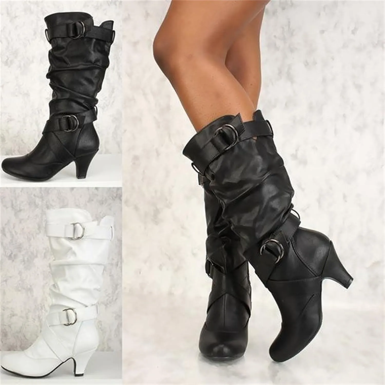 Ladmiple Cowgirl Boots Women Wide Calf Knee High Cowboy Boots Mid Heel Retro Fashion Tall Boot Pull On for Ladies