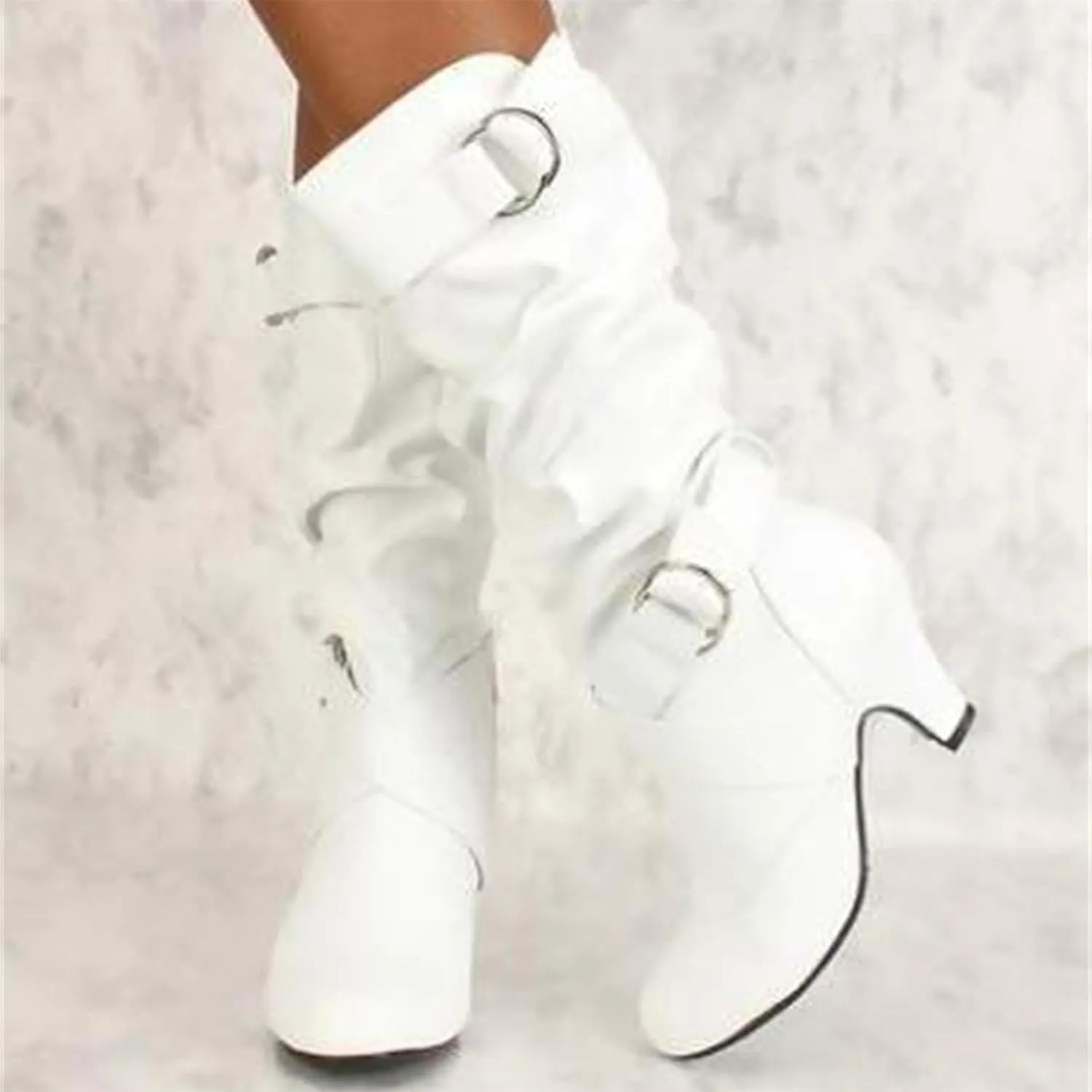 Ladmiple Cowgirl Boots Women Wide Calf Knee High Cowboy Boots Mid Heel Retro Fashion Tall Boot Pull On for Ladies