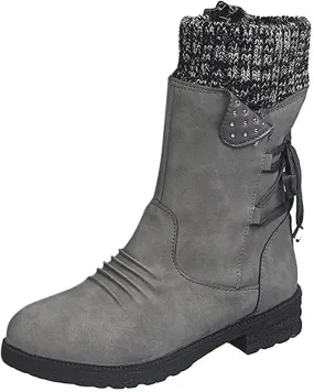 Lausiuoe Boots For Women Low Heel Mid Calf Winter Boots Side Zip Western Platform Hiking Booties Warm Non Slip Outdoor Shoes