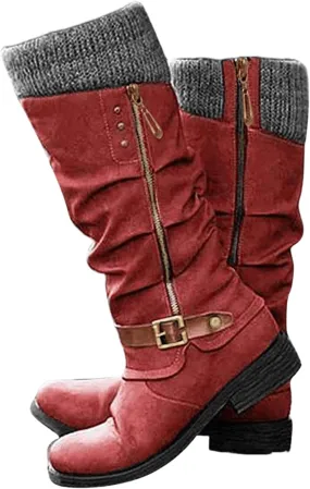 Lausiuoe Winter Boots For Women 2022 Trendy Mid Calf Side Zip Low Heel Western Platform Hiking Booties Warm Non Slip Outdoor Shoe