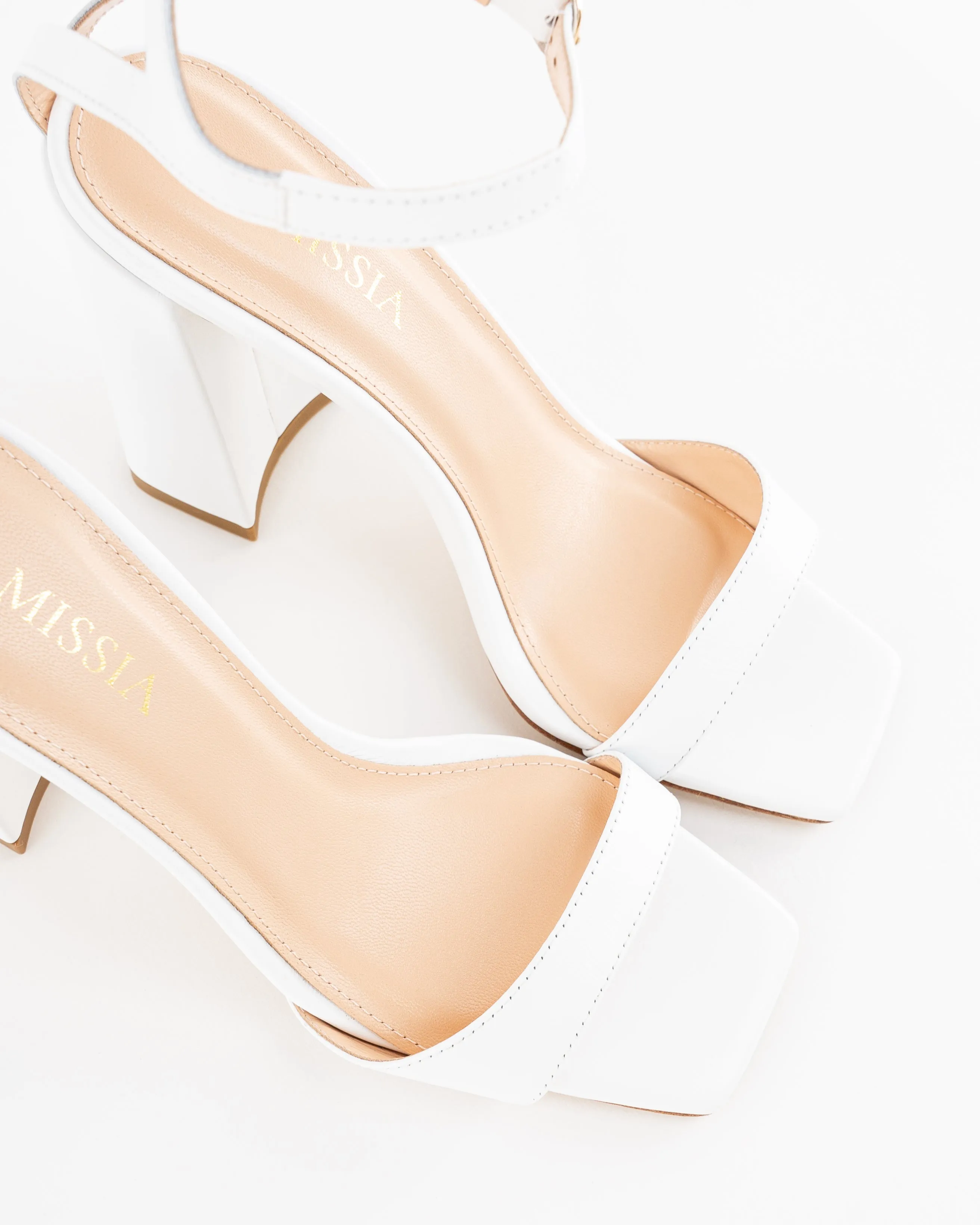 Leather Open Toe High Block Heel Ankle Strap Sandals
