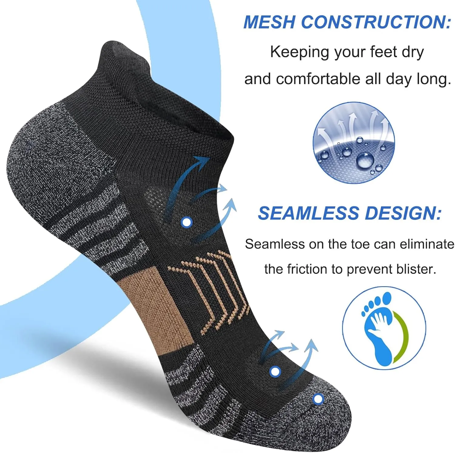 Men's Ankle Athletic Running Socks Thick Cushioned Low Cut Sport Socks for Men 5 Pairs