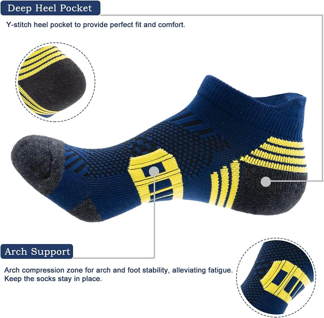 Mens Athletic Running Ankle Socks Light Cushioned Tab Sports Low Cut Socks (5/6 Pack) /w Arch Compression