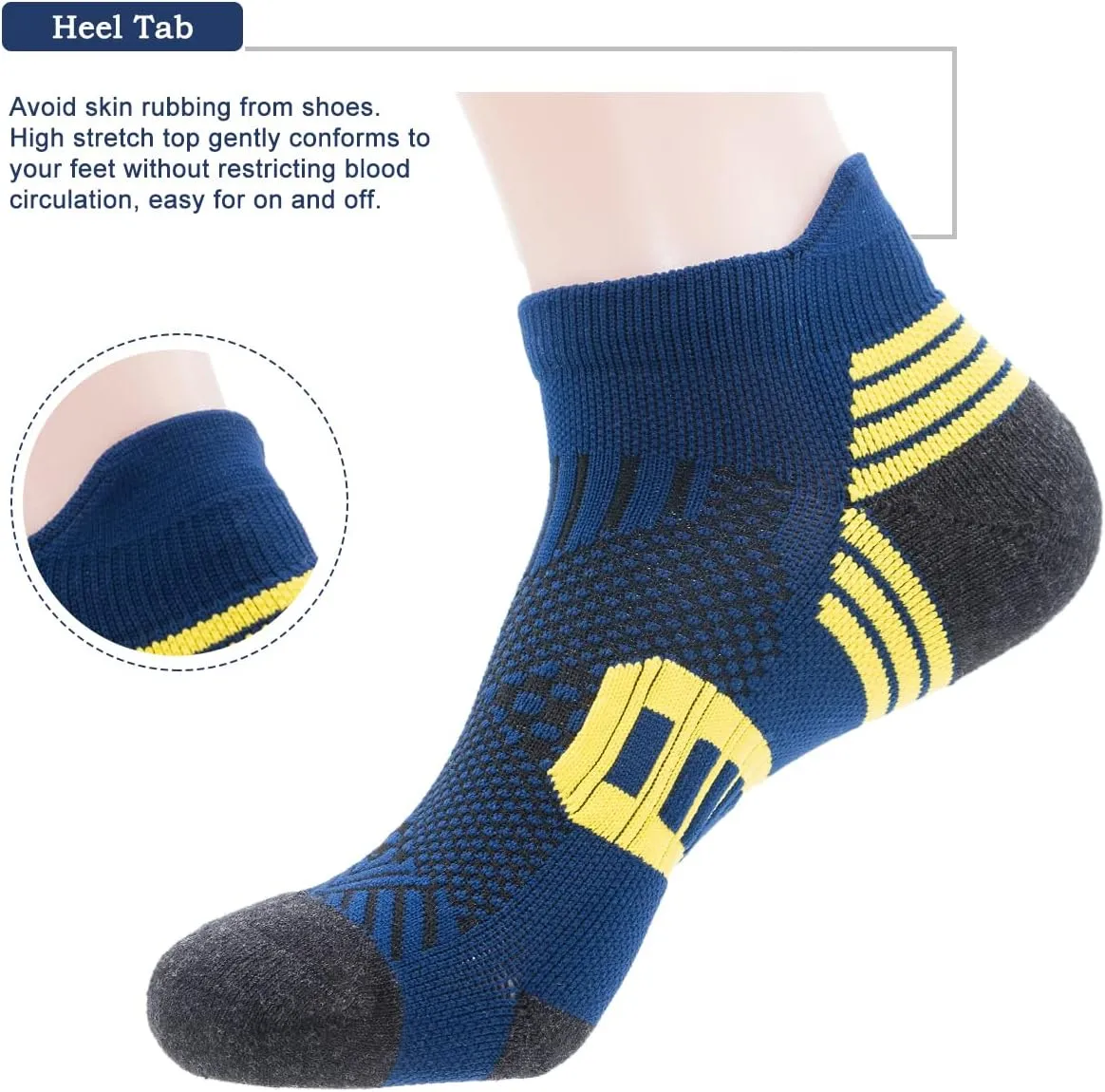 Mens Athletic Running Ankle Socks Light Cushioned Tab Sports Low Cut Socks (5/6 Pack) /w Arch Compression