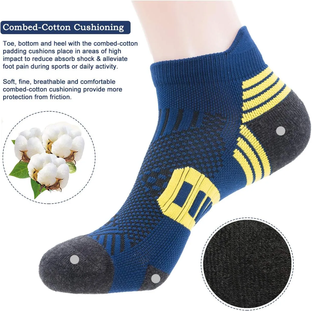 Mens Athletic Running Ankle Socks Light Cushioned Tab Sports Low Cut Socks (5/6 Pack) /w Arch Compression
