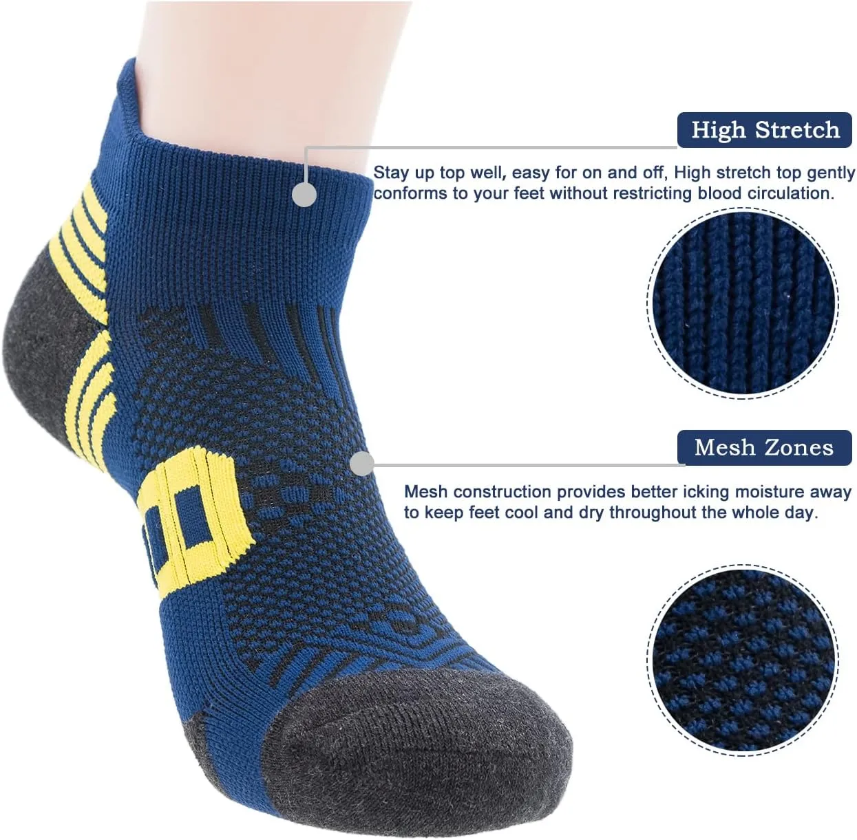 Mens Athletic Running Ankle Socks Light Cushioned Tab Sports Low Cut Socks (5/6 Pack) /w Arch Compression