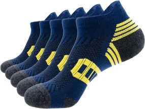 Mens Athletic Running Ankle Socks Light Cushioned Tab Sports Low Cut Socks (5/6 Pack) /w Arch Compression