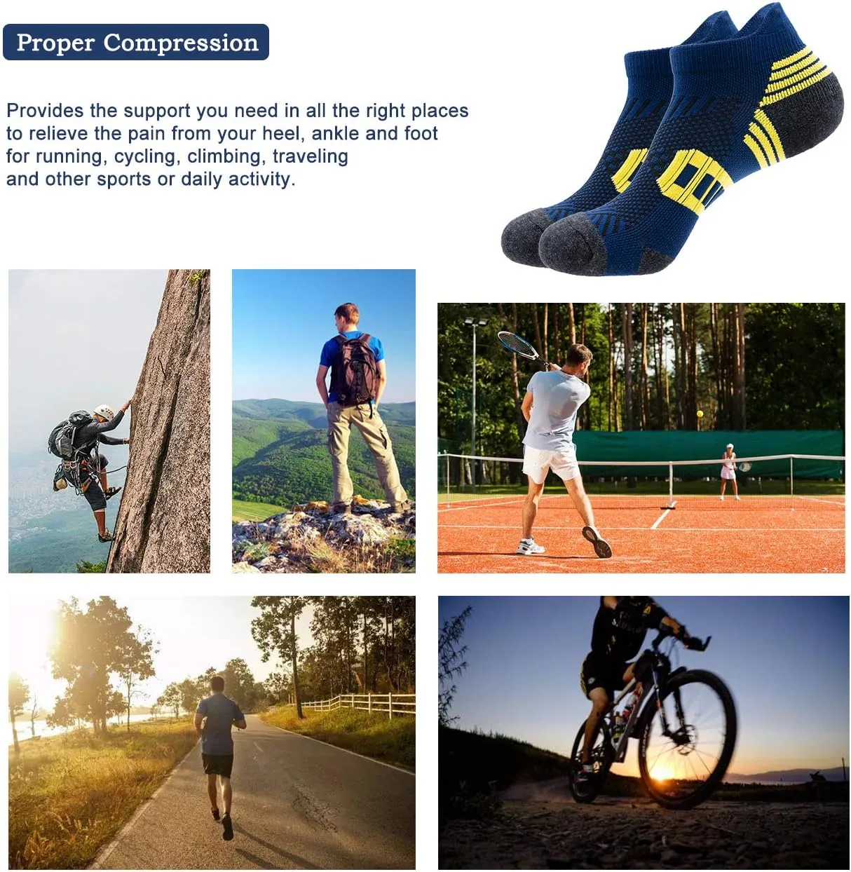 Mens Athletic Running Ankle Socks Light Cushioned Tab Sports Low Cut Socks (5/6 Pack) /w Arch Compression