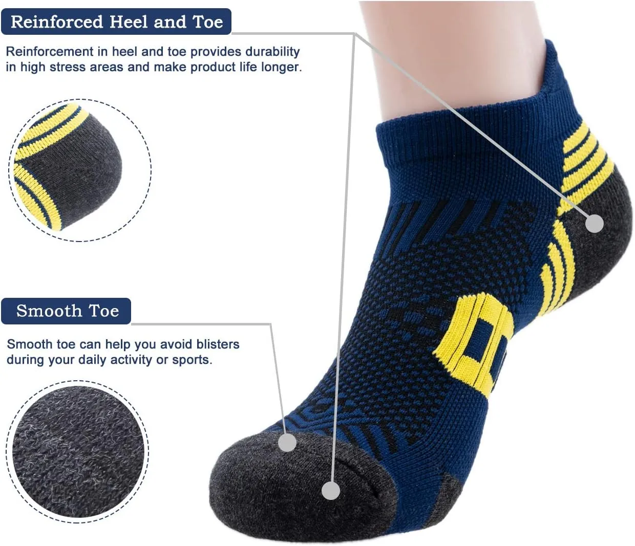 Mens Athletic Running Ankle Socks Light Cushioned Tab Sports Low Cut Socks (5/6 Pack) /w Arch Compression