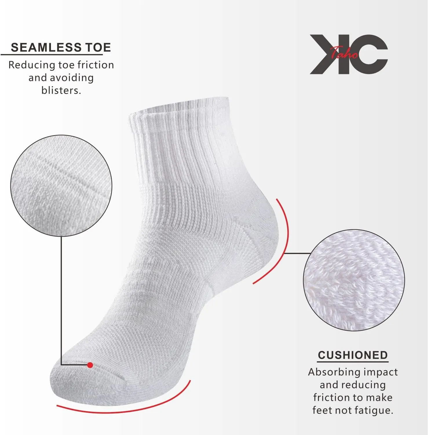 Men's Quarter Athletic Cotton Socks 8 Pairs with Arch Support Breathable Cushioned Running Sports Socks