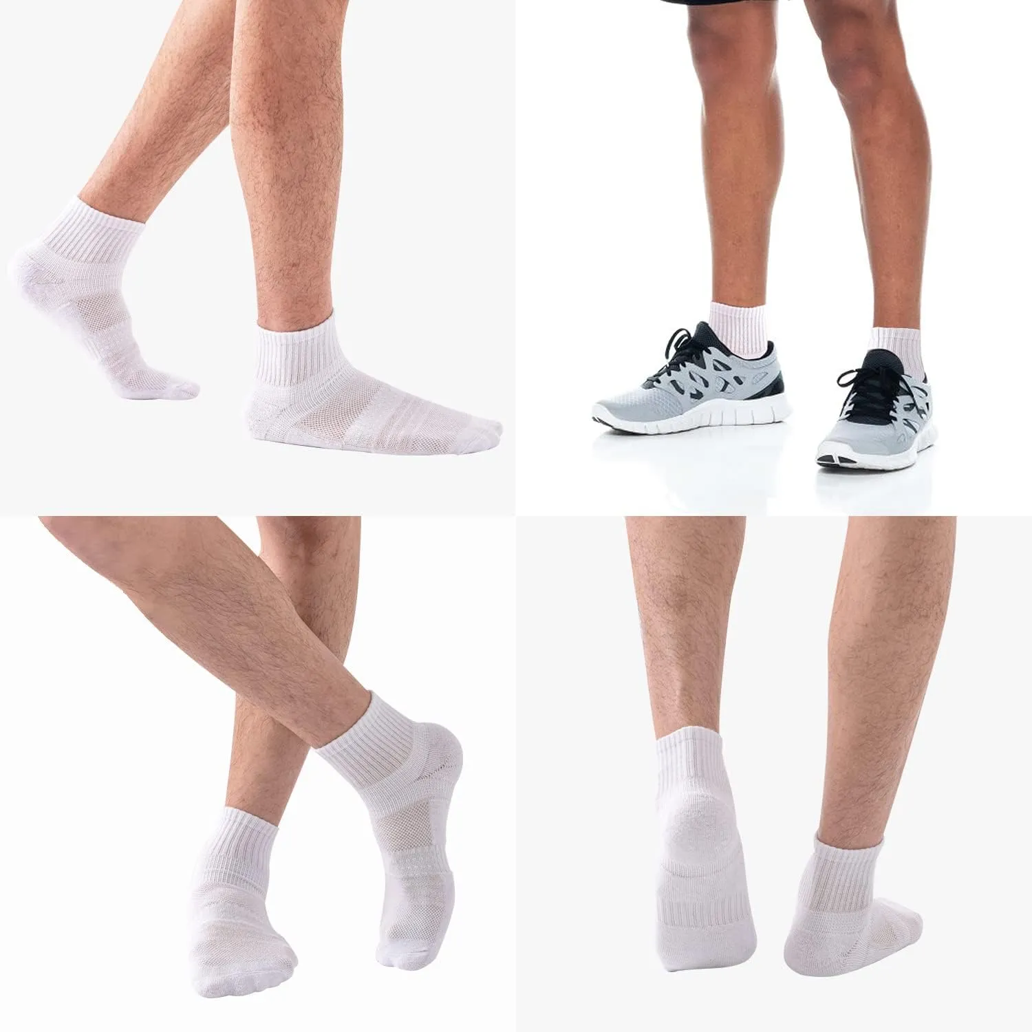 Men's Quarter Athletic Cotton Socks 8 Pairs with Arch Support Breathable Cushioned Running Sports Socks