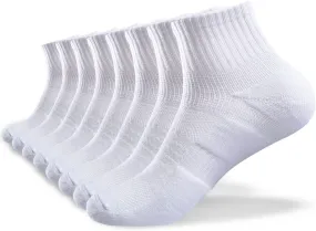 Men's Quarter Athletic Cotton Socks 8 Pairs with Arch Support Breathable Cushioned Running Sports Socks