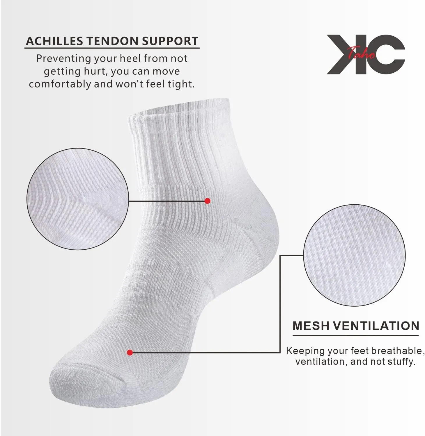 Men's Quarter Athletic Cotton Socks 8 Pairs with Arch Support Breathable Cushioned Running Sports Socks