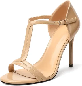 Mettesally Women's Ankle Strap Stilettos Open Round Toe Heeled Sandals Wedding Shoes High Heel Sandals