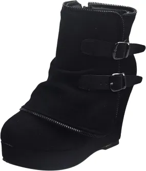 Mid Calf Boots for Women Low Hee Winter Boots Round Toe Solid Color Suede Slope Heel Retro Buckle Waterproof Boots