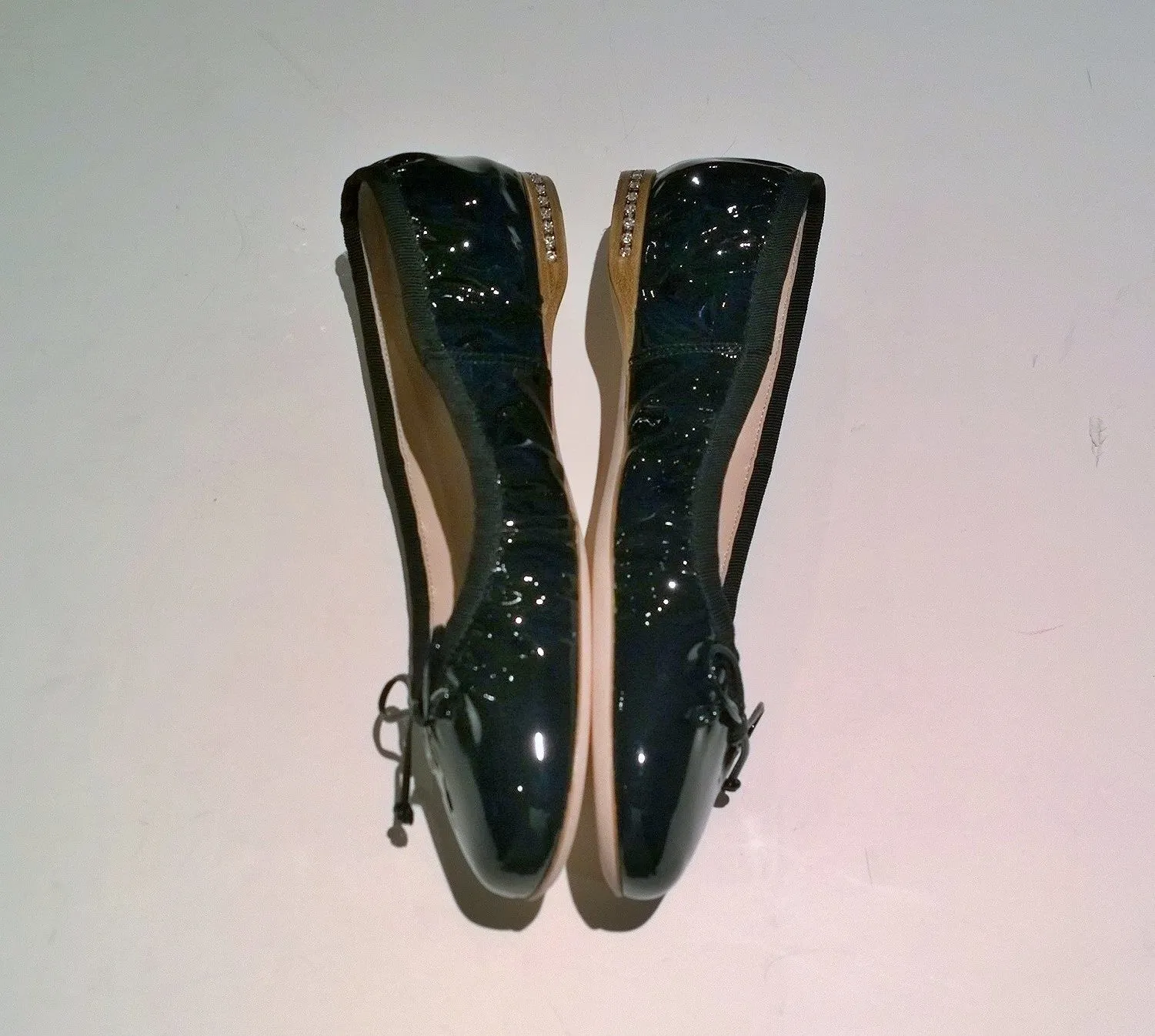 Miu Miu Draped Black Patent Leather Ballet Shoes Pleated Ballerina Flats